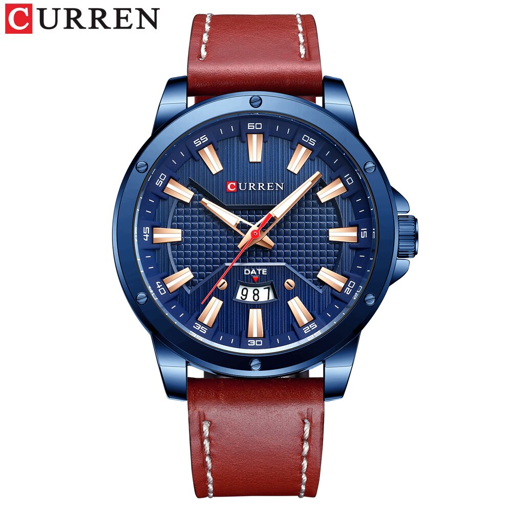 Curren quartz ur til mand læder armbåndsure casual ur med dato relogio masculino: Blå ure