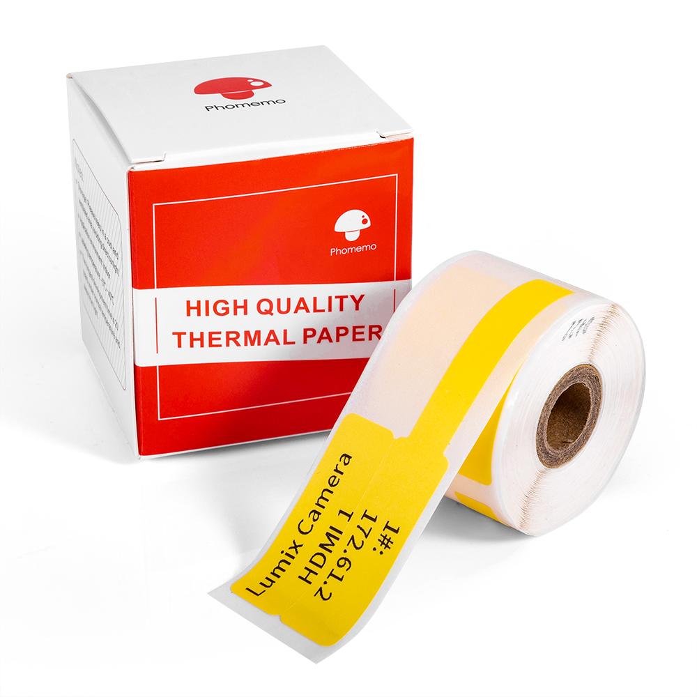 Phomemo Cable Label/Wire Lable, Yellow, 0.98&quot;x1.5&quot;-1.57&quot; (25x38-40mm) 100 Labels/Roll for Phomemo M110 Label Printer