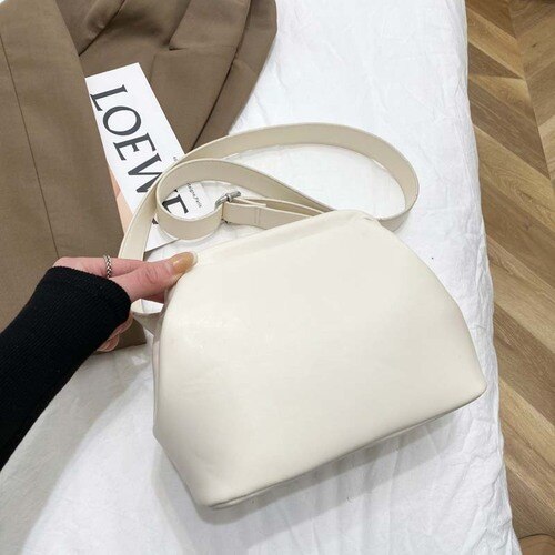 Solid Color Shell Bag Spring High PU Leather Women's Handbag Travel Shoulder Messenger Bag: White