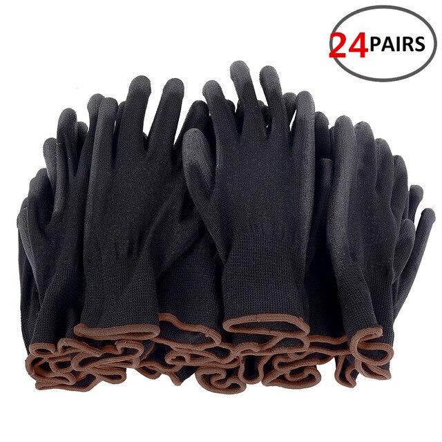Guantes de trabajo de seguridad de nailon para carpintero, Guantes Recubiertos de Palma, suministros para trabajadores de reparación, 12 pares, 24 pares: L 24 pairs