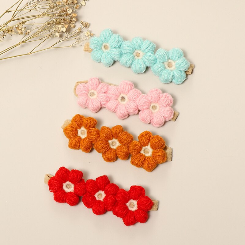 Diadema de ganchillo con flores para bebé y niña, accesorios para el pelo, diademas para niños, horquillas de lana, banda para recién nacido, accesorios Vintage