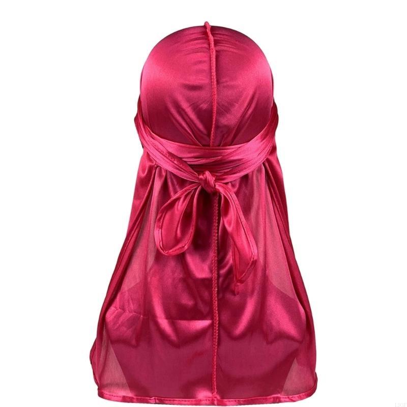 L93F Men's Soft Silky Durag Head Wrap Long Tail Dreadlocks Hat for Various Hair Type: Rose Red