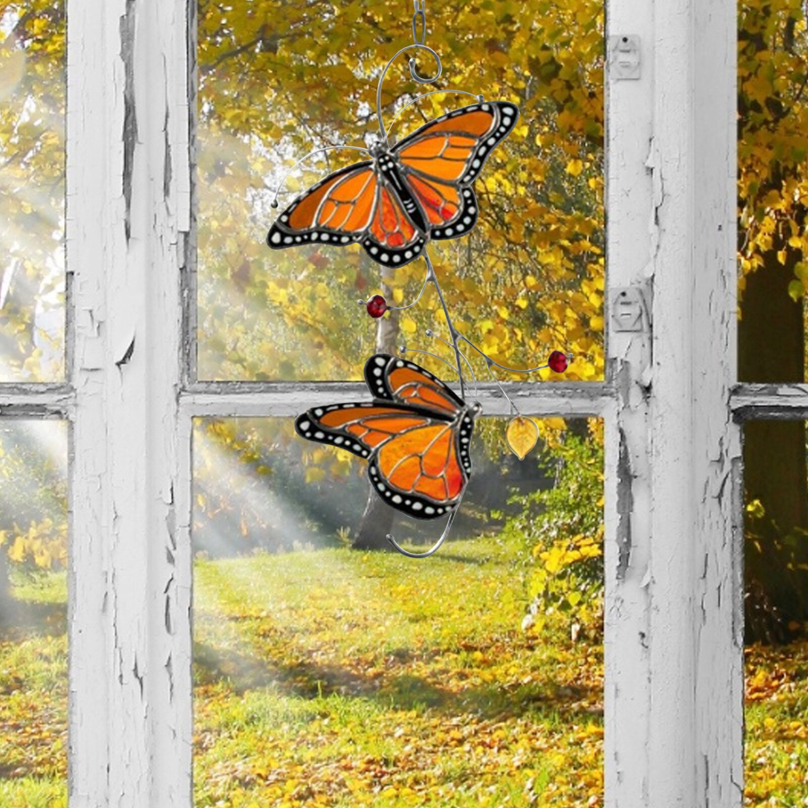 Decoración del hogar, mariposa monarca de Metal, exquisita decoración de ventanas, manualidades, colgador para colgar en la pared, suministros de decoración para