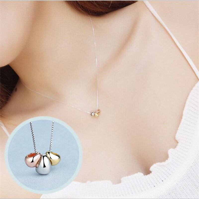 Simple Temperament Three-color Engel Egg 925 Sterling Silver Jewelry Golden Bean Clavicle Chain Pendant Necklaces H145