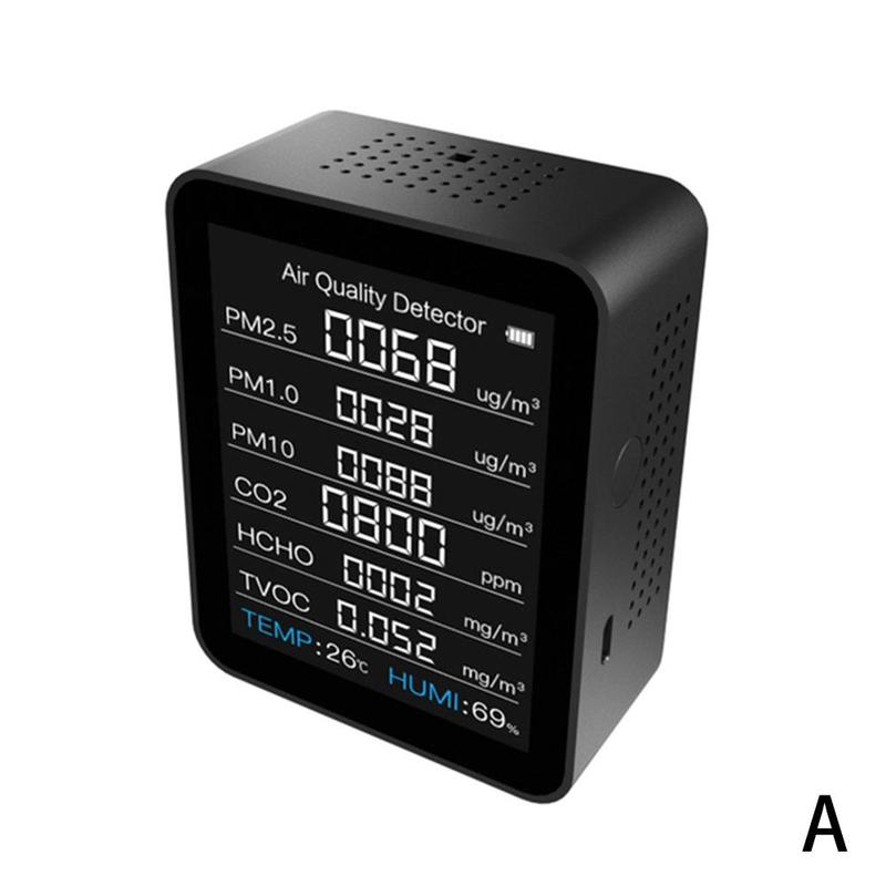 8 In 1 CO2 Meter Air Inspection Thermohygrometer Intelligent Gas Analyzer Digital Air Pollution Monitor: black