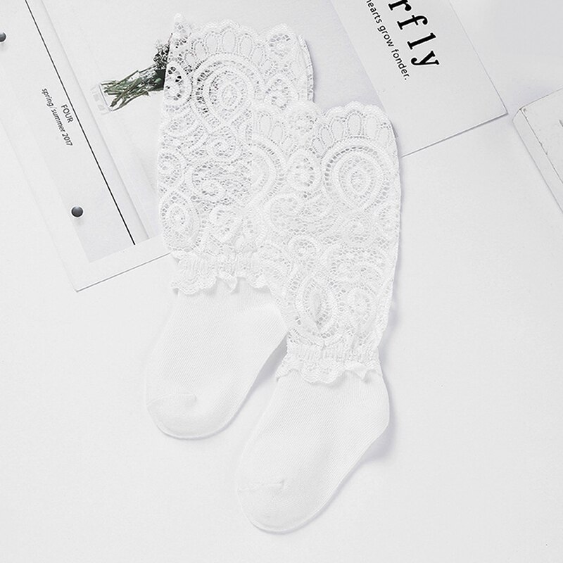 Kanten kniekousen voor meisjes, prinsessenstijl, lange sokken voor peuters, zomersokken voor meisjes, babyjurken, kledingaccessoires: Wit