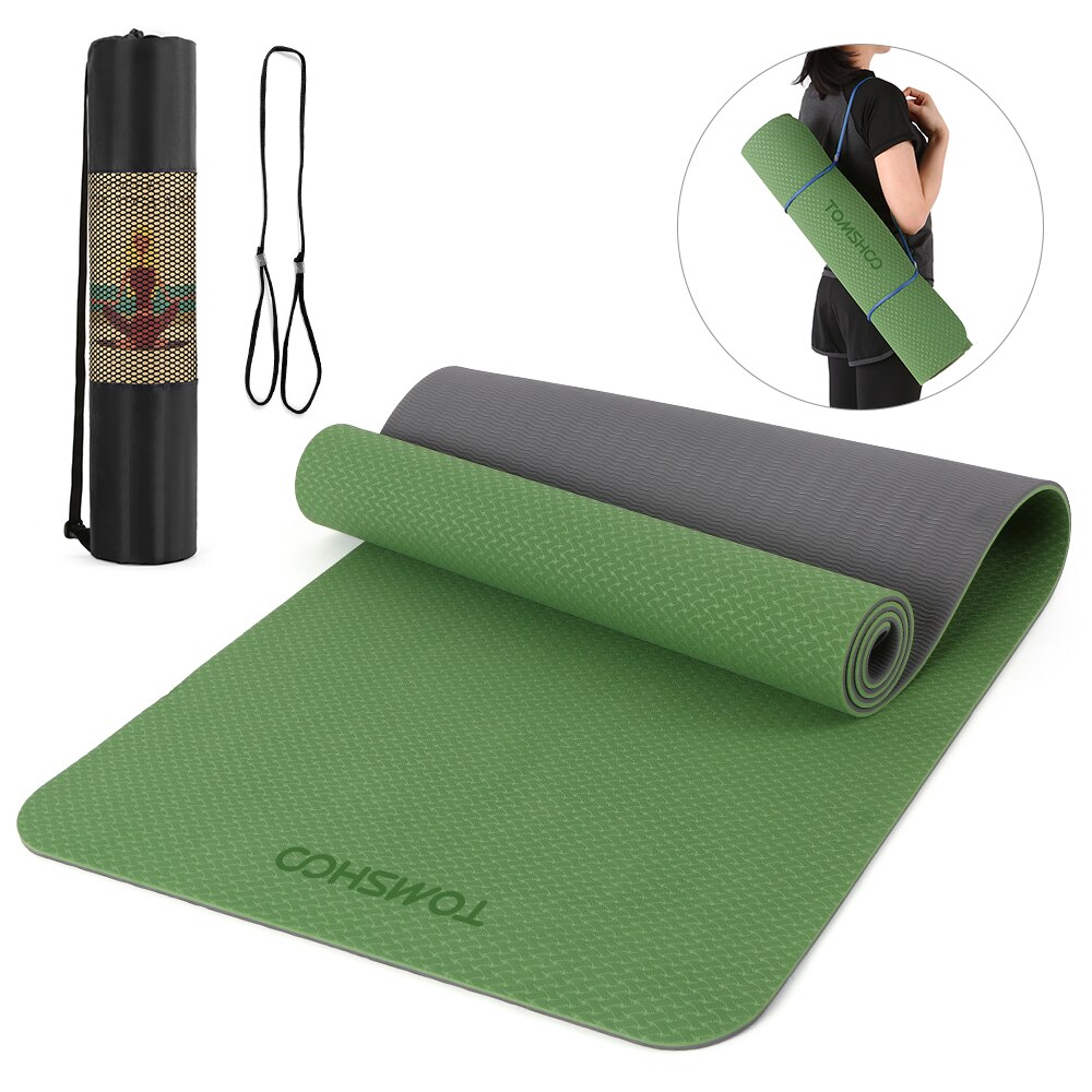 Tomshoo 1830*610*8mm yogamåtte tyk sportsmåtte skridsikker træningsmåtte til fitness træning gymnastikmåtter tæppemåtte yoga: Mørkegrøn