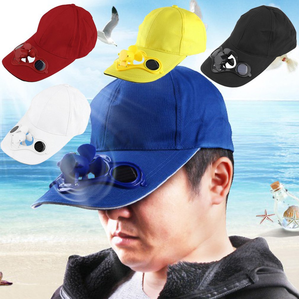 Solar Powered Rechargeable Battery Saving Fan Hat Summer -Fan Cooling Cap No Switch Breathable Thin Fan Hat: blue no switch