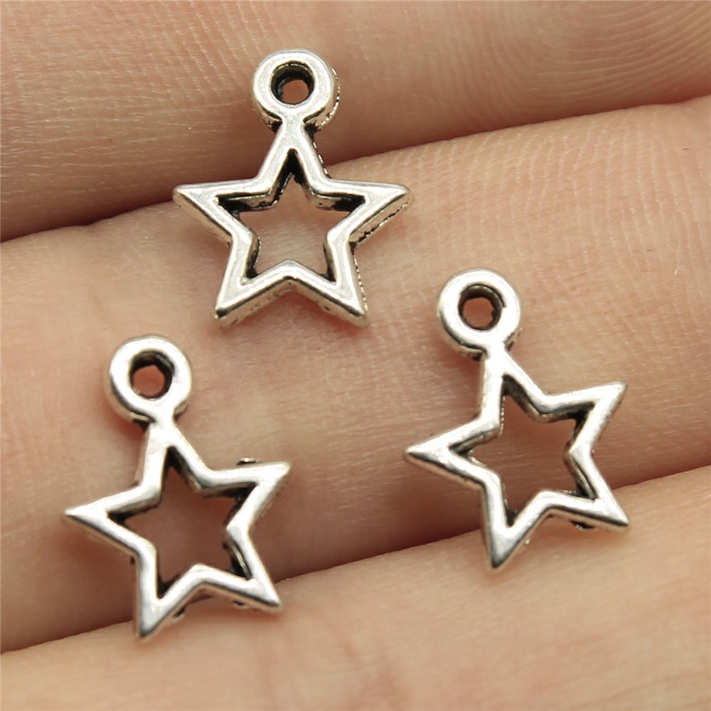 Charms Hollow Star Diy Sieraden Bevindingen 50 stks/partij Oud Zilver 0.5 inch (12mm) Hollow Star Charms