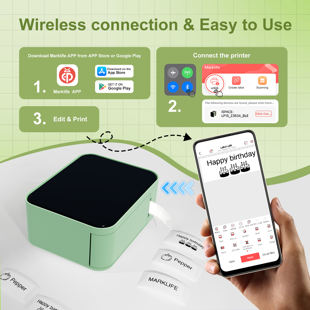 Marklife P15 Thermal Label Printer Similar as D11 D110 D101 Labeling Machine Wireless Bluetooth Label Maker With Label Sticker