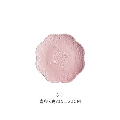 Assiette à fruits en relief chinoise, assiettes à salade, plateau en céramique, disque à Steak rose, gâteau, plat, accessoires de cuisine pour la maison, 6, 8, 10 pouces: Pink 6 inches