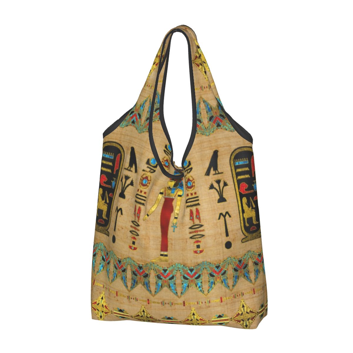 Custom Reusable Egyptian Cats And Eye Of Horus Shopping Bag Women Tote Bag Portable Ancient Egypt Groceries Shopper Bags: Lavender