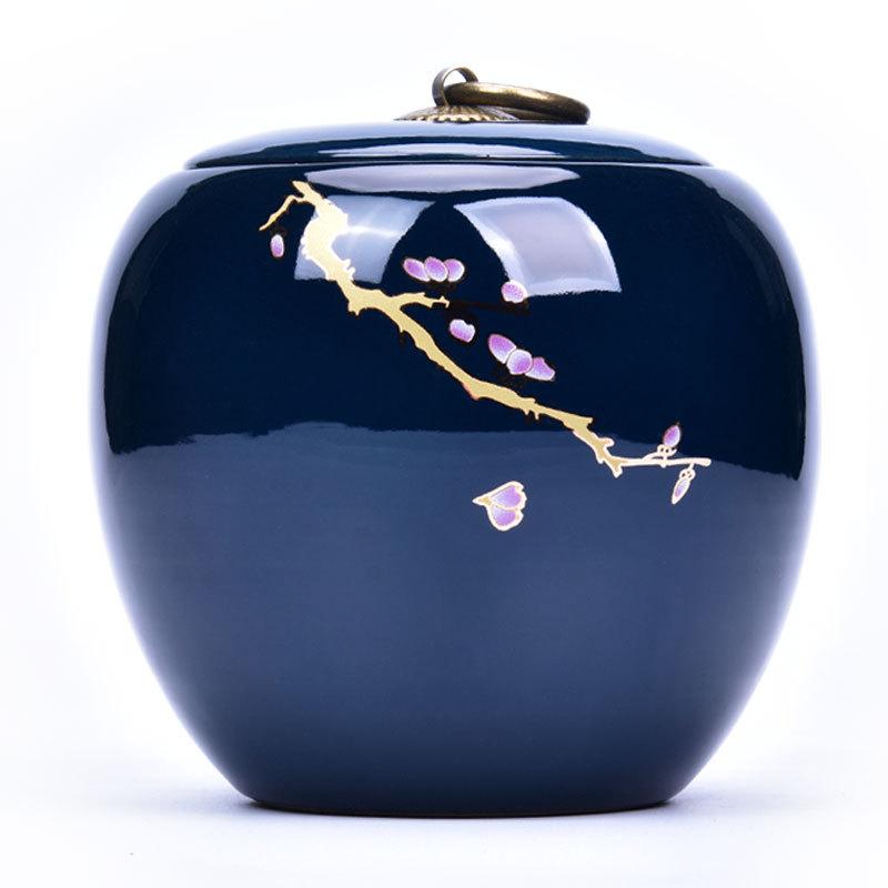 Cuadros de té chinos de Color azul oscuro, caja de té impresa de ciruela de bambú, caja de té, caja de almacenamiento de dulces de café, contenedor de té Power, de boda
