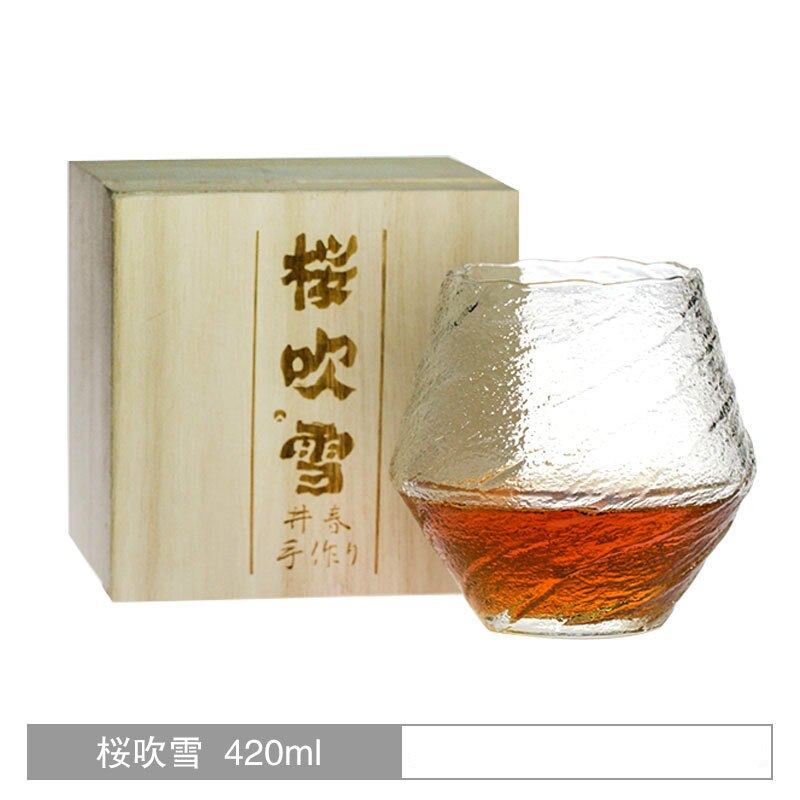 Edo japansk konst whiskyglas kopp frost glasögon glas te koppar blyfria whiskyglas med trälåda: Blåser snö