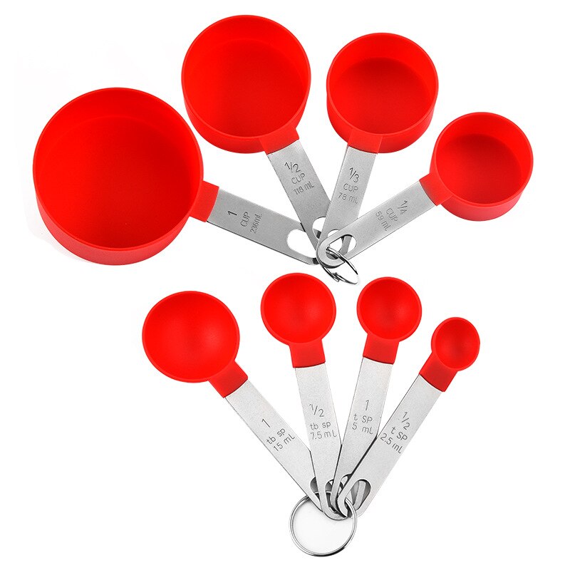 Stainless Steel Handle Measuring Spoon Plastic Measuring Cup 8 Piece Set With Graduated Measuring Spoon Set Baking Tool ZB824