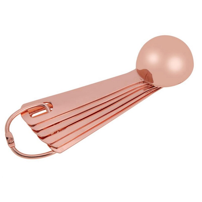 1 Pcs Rose Gold Measuring Spoons & 1 Pcs Teak Spatula Long Handle