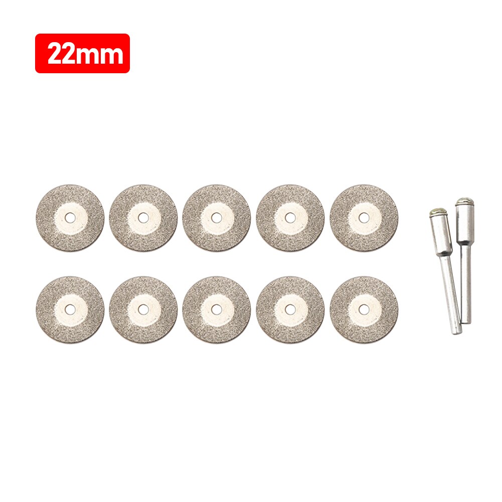 10pcs/set 30mm Diamond Cutting Discs +2 Arbor Shaft CutOff Blade Drill Bit Dremel accessories Rotary Tool Abrasive Cut Metal: 22mm