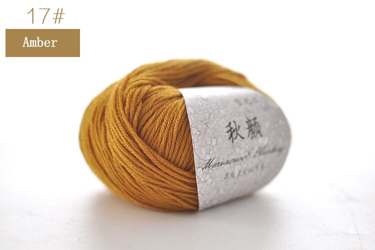 QZLKNIT 50g/bal 50% Merino gemengd garen Herfst/winter Zacht Medium grof wol garen DIY Hand gebreide haak Baby kleding garen: 17 Amber