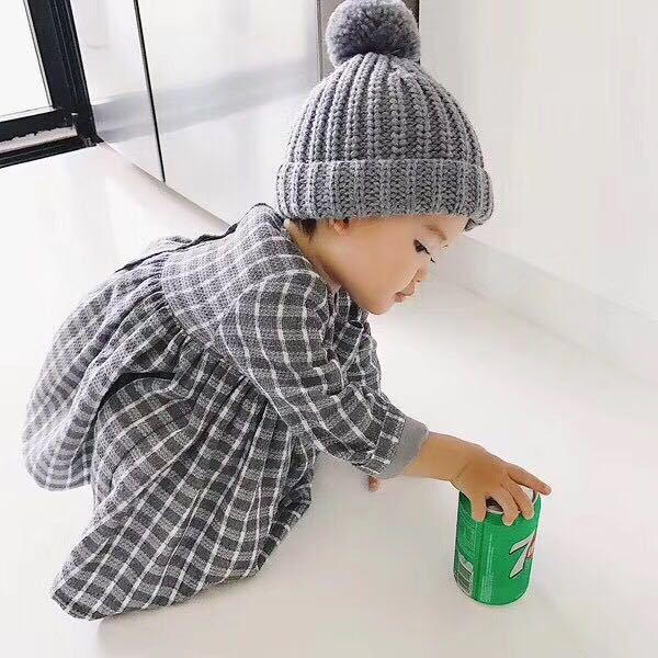 Kinderen meisjes baby muts gebreide wollen tijk muts met omslag herfst en winter warme muts twee ballen