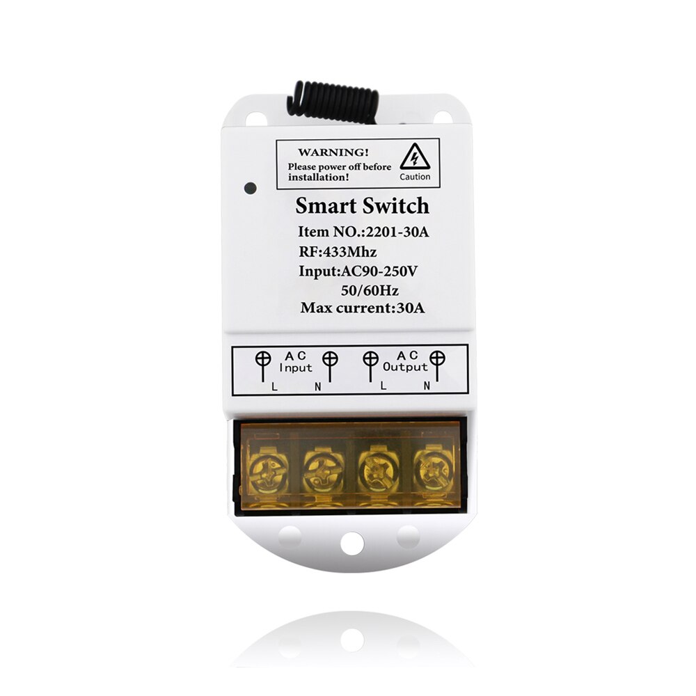 Rubrum 433MHz AC 110V 220V 30A 1CH Wireless Remote Control Switch RF Relay Receiver Push Button Wall Panel Switch For Pump Light: 1 Receiver Only