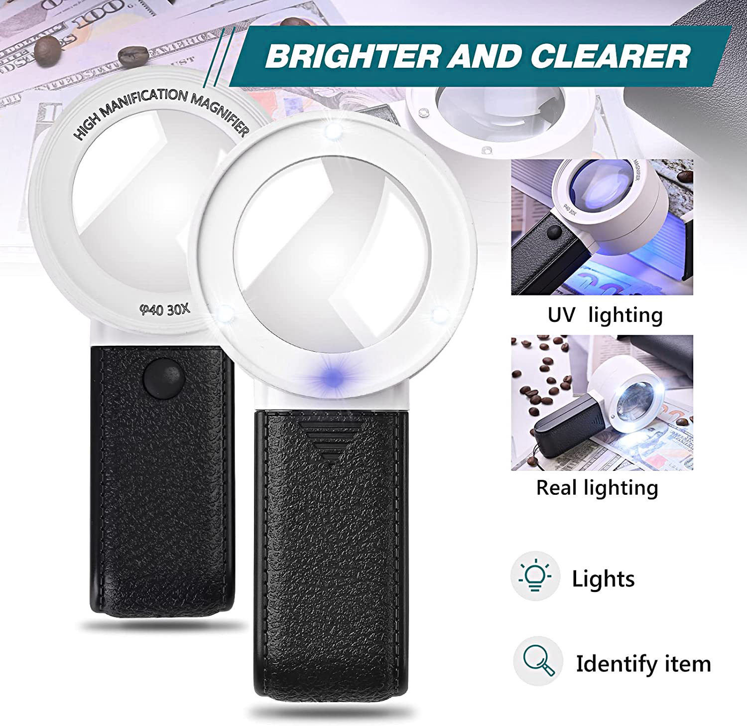 30X Vergrootglas Met LED UV Licht Professionele Duel Layer Optische Bril Lens Handheld Vergrootglas Sieraden Loep voor Senior