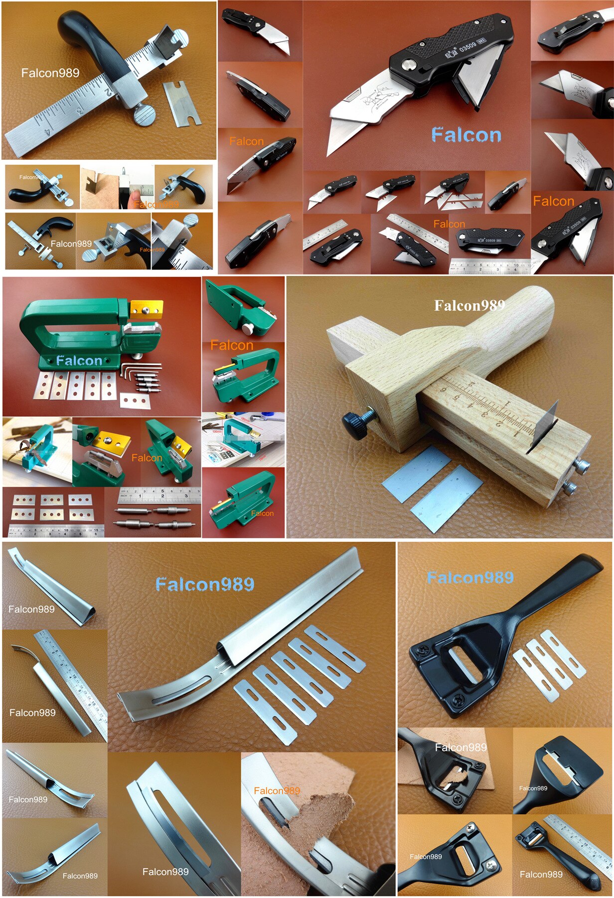 4kinds Leather Craft Skiver Beveler Lace Maker Australian Strander Cutter Knife Blades Tool - Sewing Stitching Carving Stamping