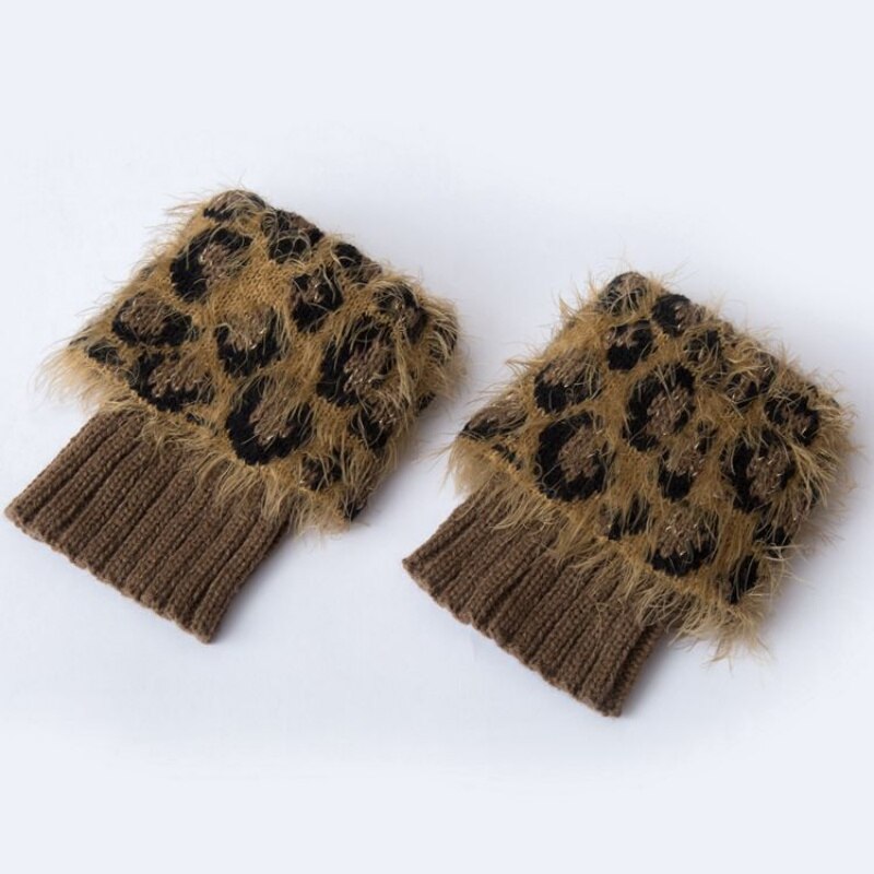 Warm Winter Leopard Leg Warmers Women Patchwork Thermal Acrylic Knitted Boot Cuffs Socks Cover