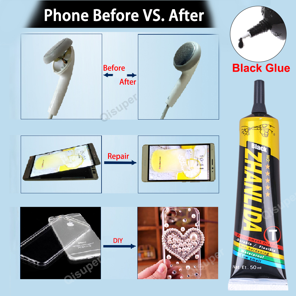 Waterproof Black Glue Phone Contact Epoxy Resin Adhesive Textile Leather Crystals Clothes Plastic Sealant T9000 15ml 50ml 110ml