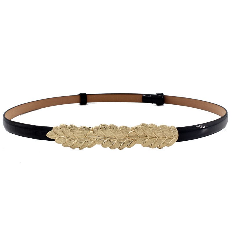 Ceinture fine ajustable en cuir PU pour femmes, vêtement pour robe, sangle de taille fine, bouton en métal, Pasek Damski: style 1 - black