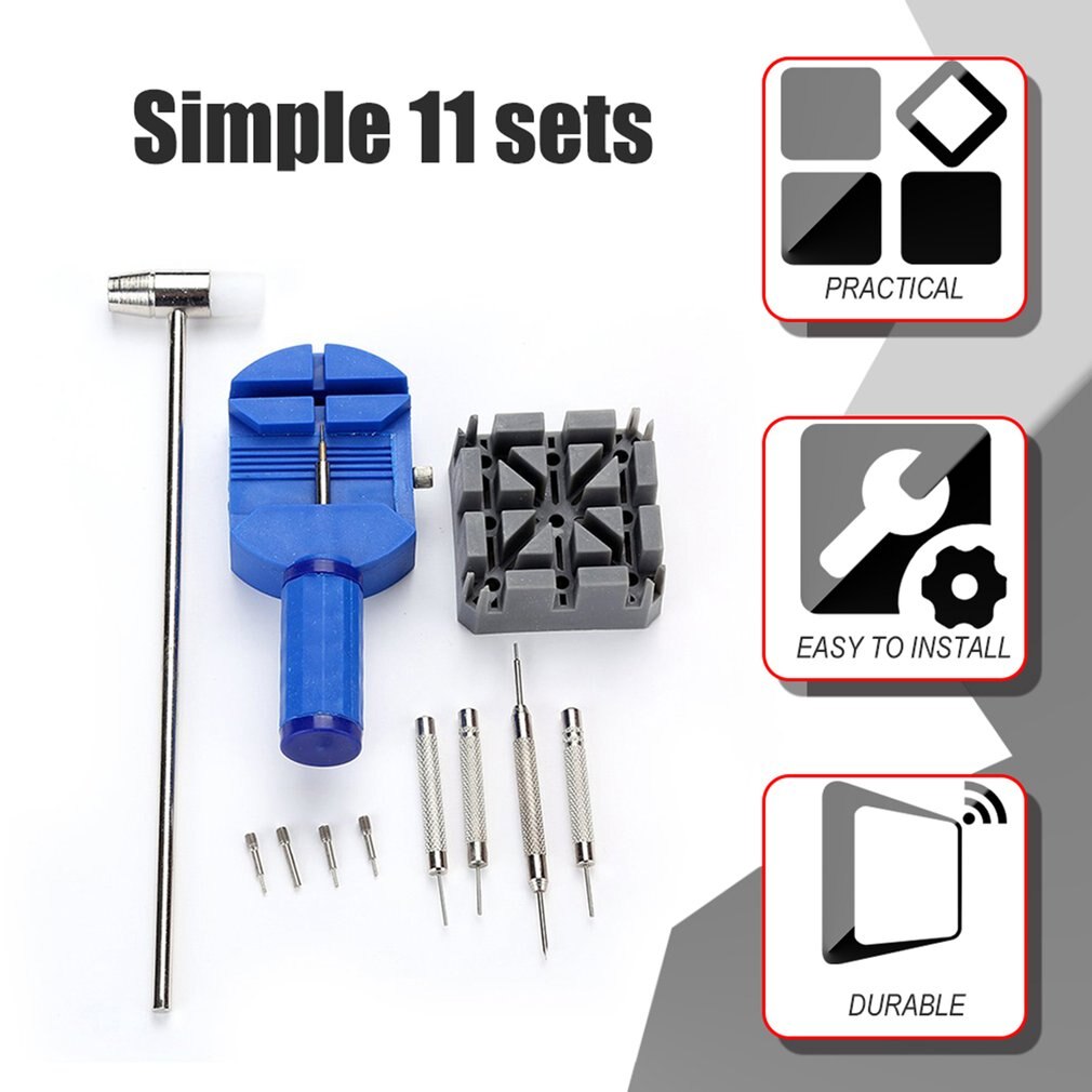 11pcs/set Watch Repairing Tools Kit Durable Watch Belt Holder Pin Punches Hammer Set Household Watch Maker Tools Kit