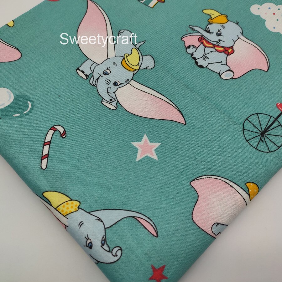 Tissu en sergé de coton par demi-mètre tissu imprimé éléphant volant pour bricolage couture Patchwork robe de poupée bébé masques de lit Textile à la maison