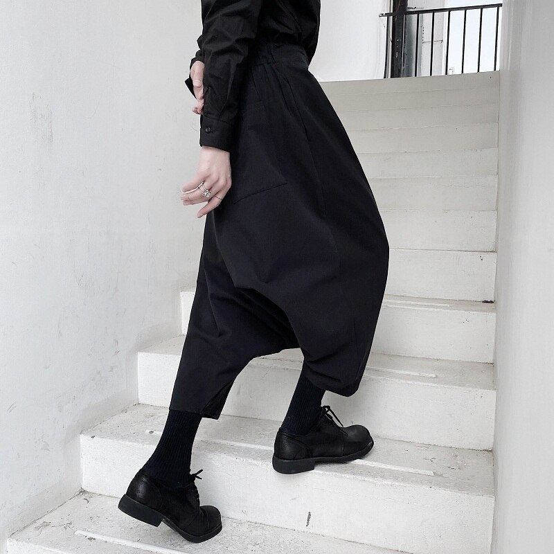 Hombres Japón ropa estilo informal suelta Casual Harem Pantalones Hombre Vintage Punk gótico pantalones de tiro caído ropa de escenario