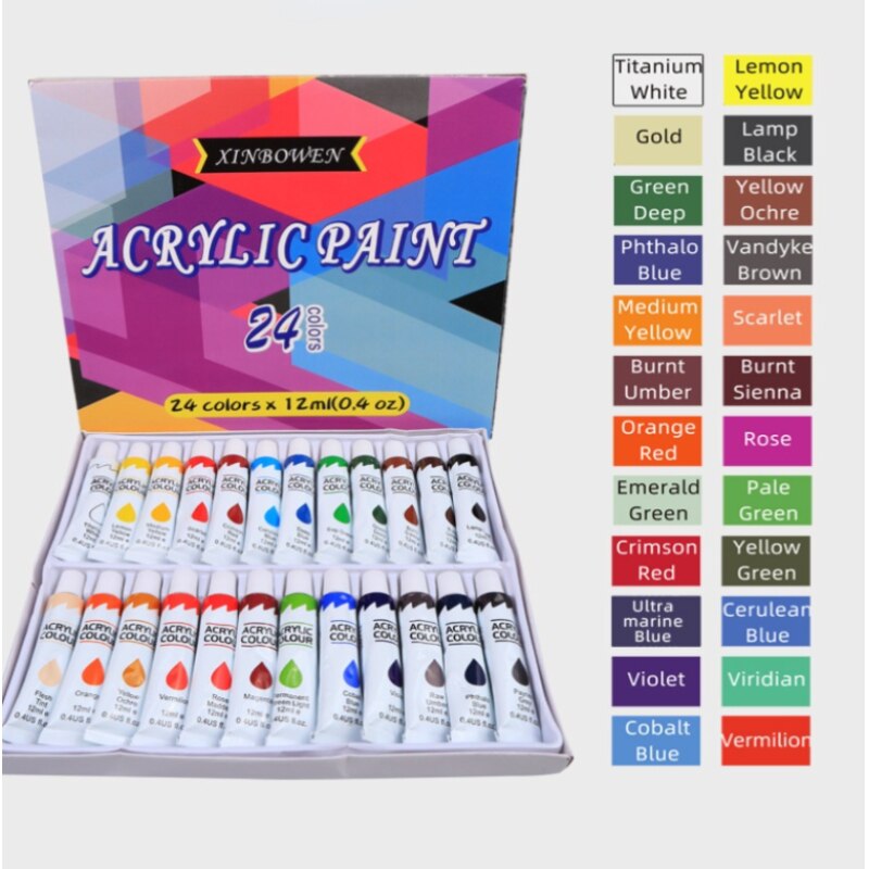 12ml Hand-painted Graffiti Acrylic Paint Set 24-color Wall Painting Waterproof Art Artist Painting Supplies