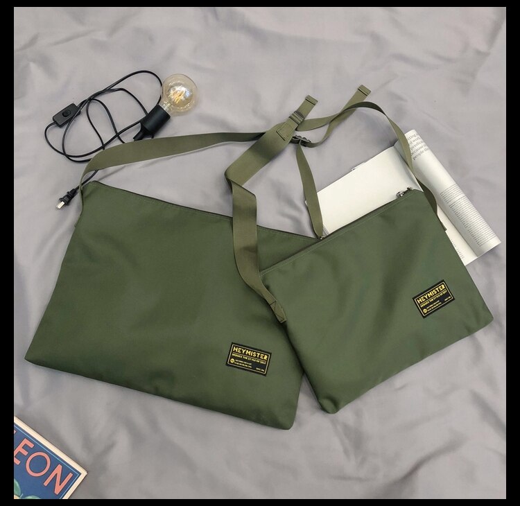 Original Aizatly Messenger bag couple Japanese casual large-capacity shoulder bag ins hip-hop simple satchel: Green / L54x3x40cm