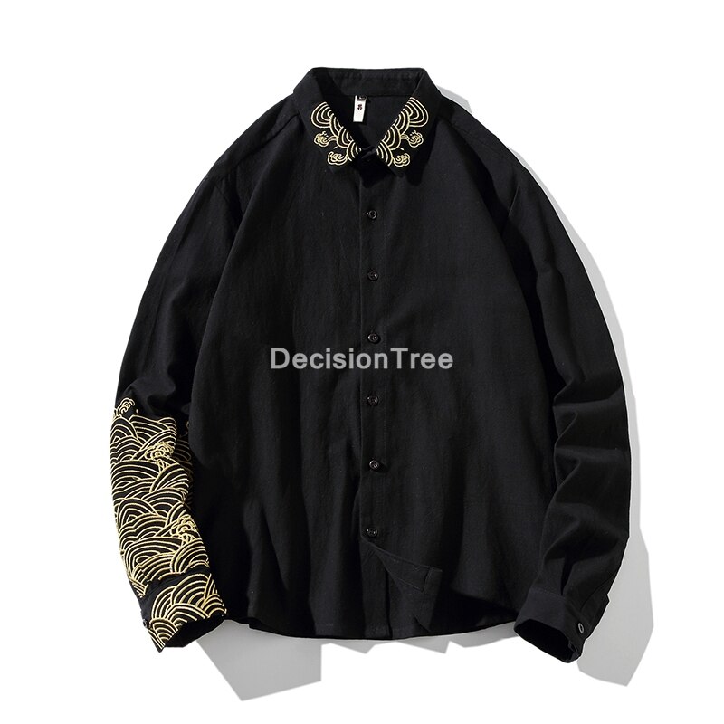 chinese style kimono men shirt full sleeve casual streetwear men shirt man linen kimono shirt men clothes wu shu tee tops: XXL
