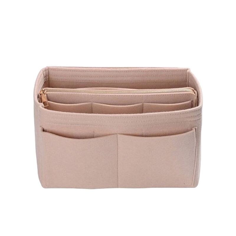 Multi Pocket Vilt Purse Handtas Organizer Insert Opslag Tote Shaper Stof Tas: Beige / M