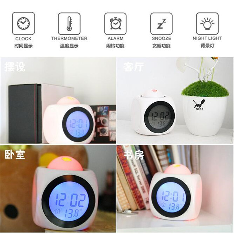 Multifunktions LCD Projektion Display zeit Schreibtisch Tisch Alarm Clock Reden Stimme Schnelle Thermometer Snooze leucht Hintergrundbeleuchtung