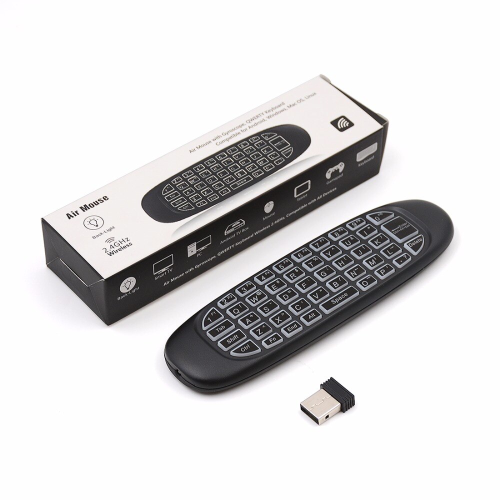 TTV DOOS C120 Backlight 2.4G Air Mouse Oplaadbare Draadloze Afstandsbediening Toetsenbord voor Android TV Box Computer Engels Versie