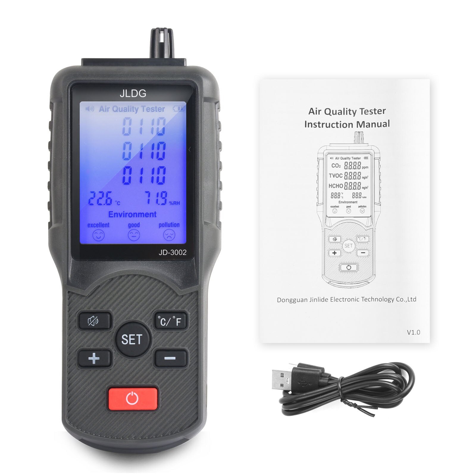 Carbon Dioxide Tester CO2 Detector Air Detector TVOC Meter Temperature Humidity Measuring Device Multifunctional Tester: Default Title