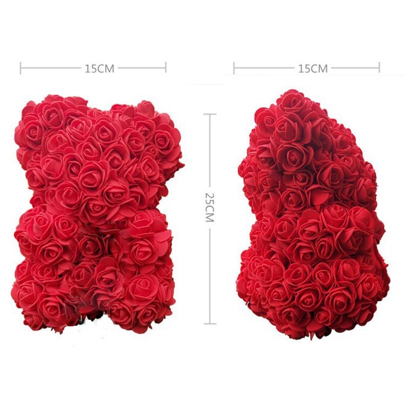 25cm Cute Rose Bear Toy Made of PE Rose Artificial Rose Bear for Girlfriend/Mother/Birthday/ Year