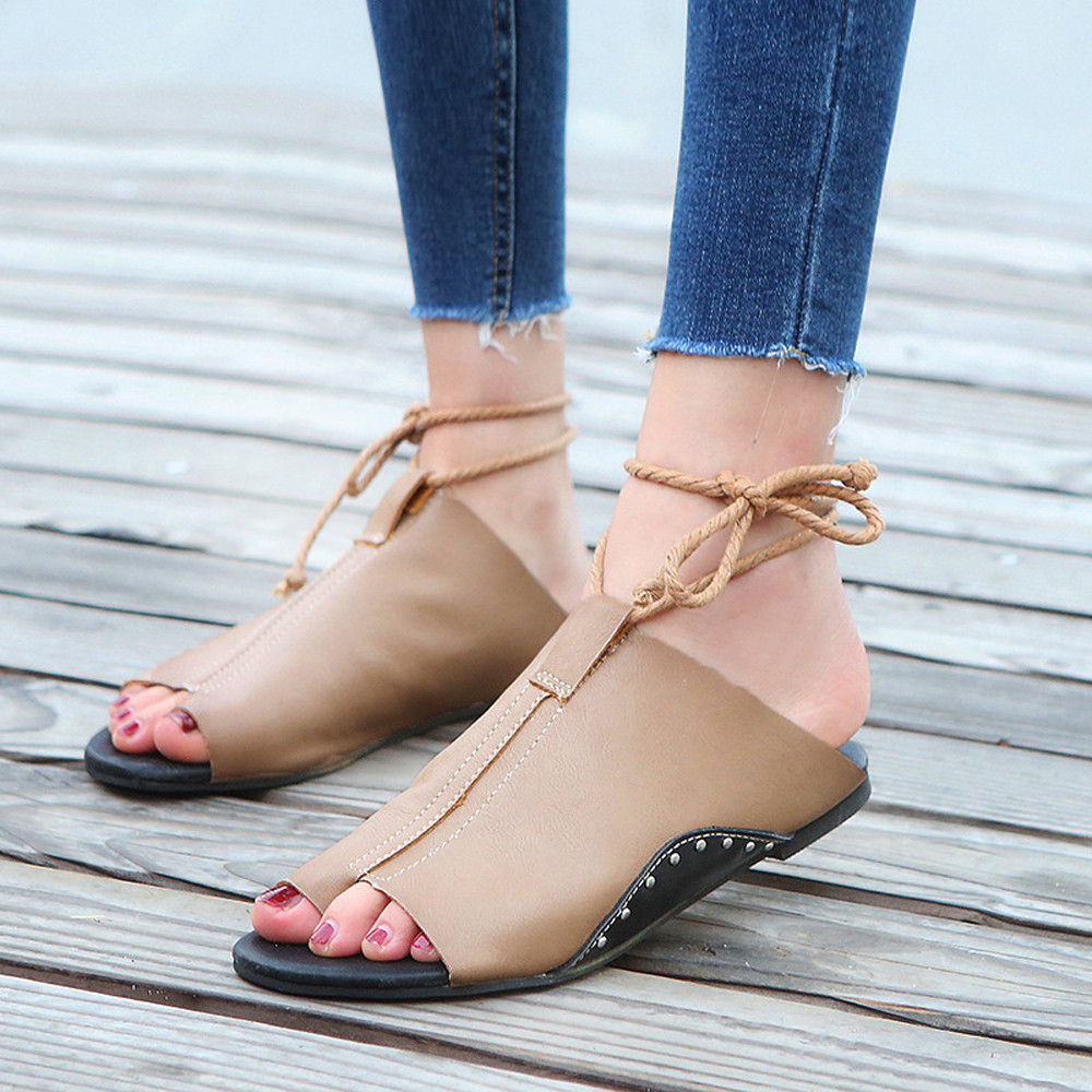 Mooie Vrouwen Platte Bodem Romeinse Sandalen Open Enkel Platte Bandjes Platform Wiggen Schoenen Sandalias Mujer Chaussures Femme