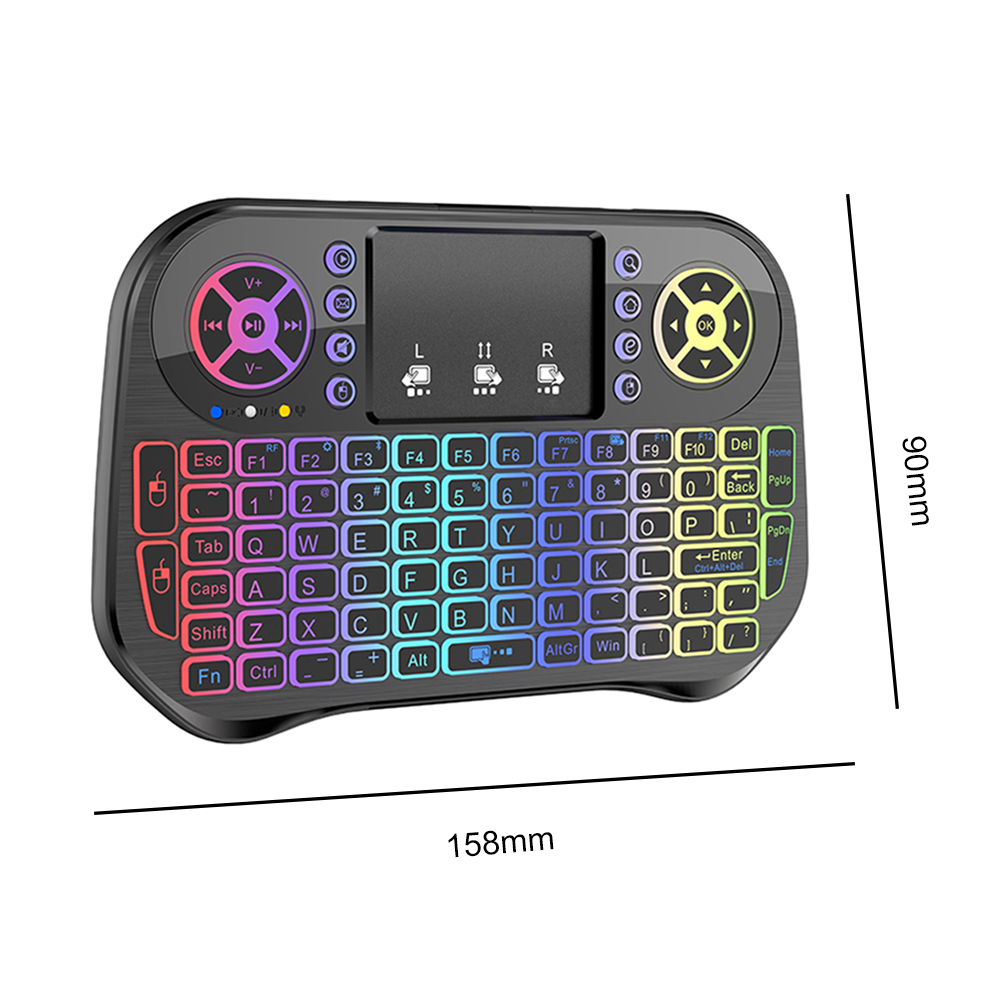 I10 flygande mus med pekplatta, 7 färger, bakgrundsbelyst, 2.4g mini trådlösa tangentbord, uppladdningsbart, bluetooth-kompatibelt för android/windows/mac os