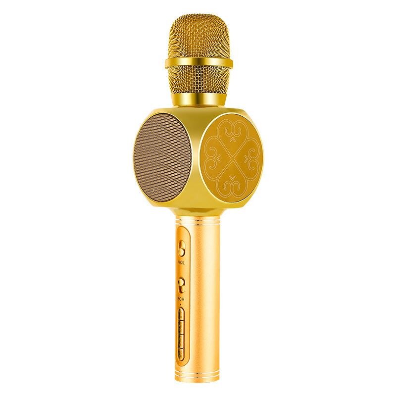 YS-63, inalámbrico por Bluetooth, micrófono portátil de mano PARA Karaoke, altavoz para en casa, micrófono para reunión de habla, micrófono: Gold