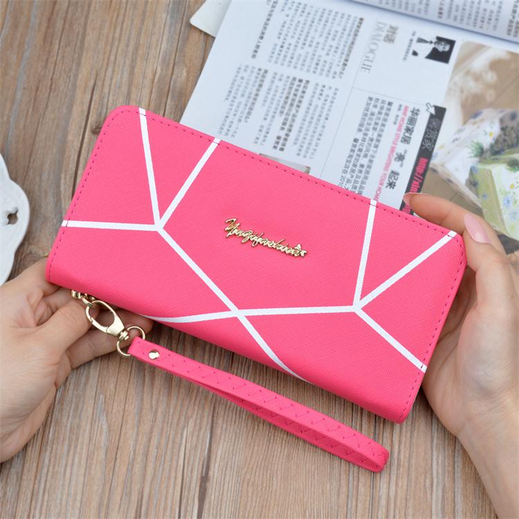 Lady Purse Geometric Pattern Wallets Large Capacity Zipper Wallet Korean Style Clutch Bag Card Holder.: Rose