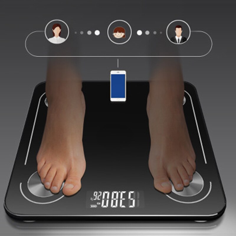 Bluetooth Body Scale Smart Scale Glass LED Digital Floor Scale Bathroom Weight Scale Balance-Black