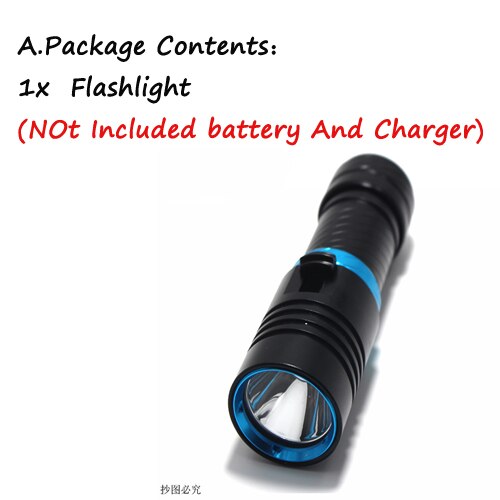 5000Lm XM-L2 Waterdicht Duik Onderwater 80 Meter LED Duiken Zaklamp Fakkel Lamp Licht Camping Lanterna Met Traploos dimmen: A