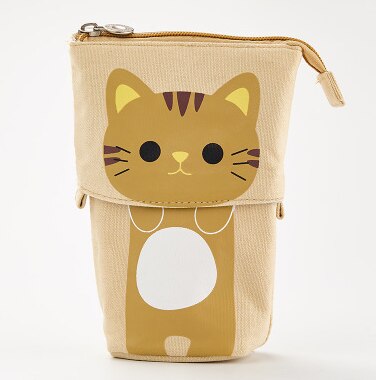 Cartoon kat telescopische etui tas opvouwbare staande houder kinderen etui canvas intrekbare studenten flexibele pennendoos: Khaki