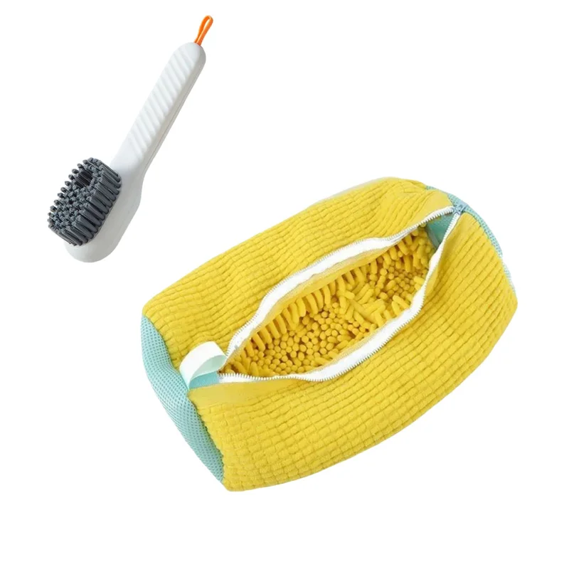 Shoe Washing Machine Bag with Soft Bristle Brush Set - Durable Laundry Bag & Liquid Shoe Cleaner Brush for All Shoes