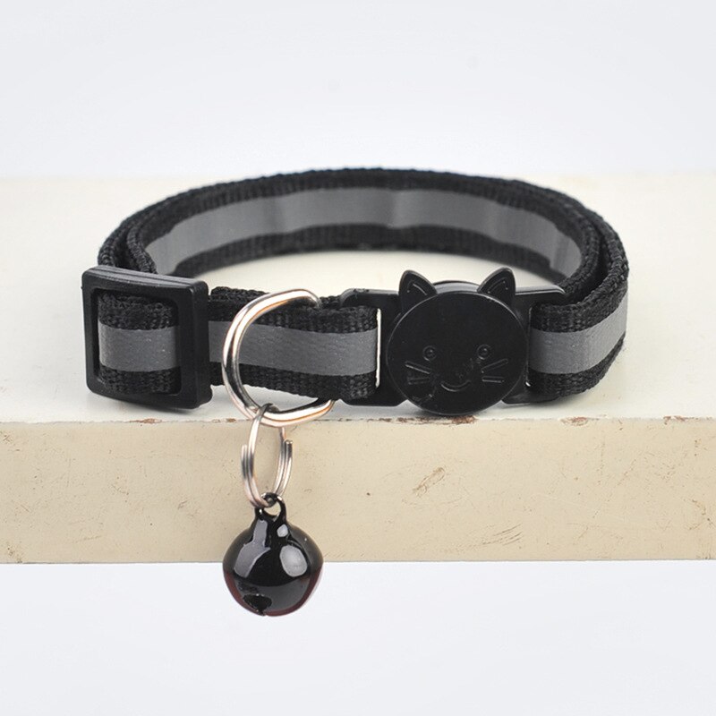 1PC Cats Bell Collars Adjustable Nylon Kitten Safe Necklace Reflective Cat Collar Buckles For Cute Pets Cat Accessories Supplies: black