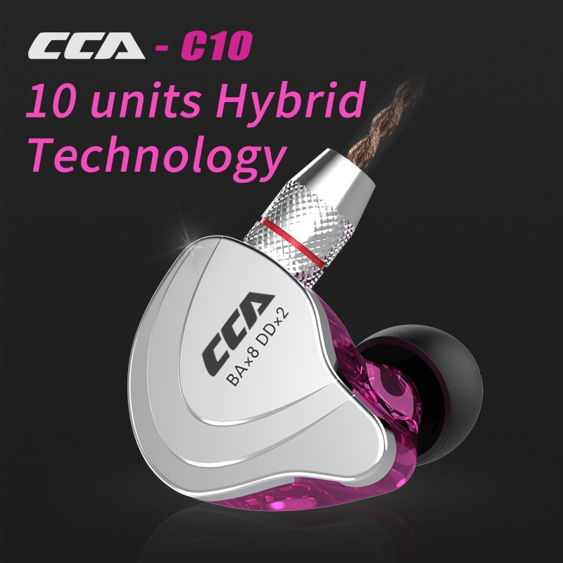 CCA C10 słuchawki technologia hybrydowa 4BA + 1DD douszne HiFi DJ sportowe zatyczki do uszu słuchawki przewodowe 10 jednostka napędu zestaw słuchawkowy z redukcją szumów